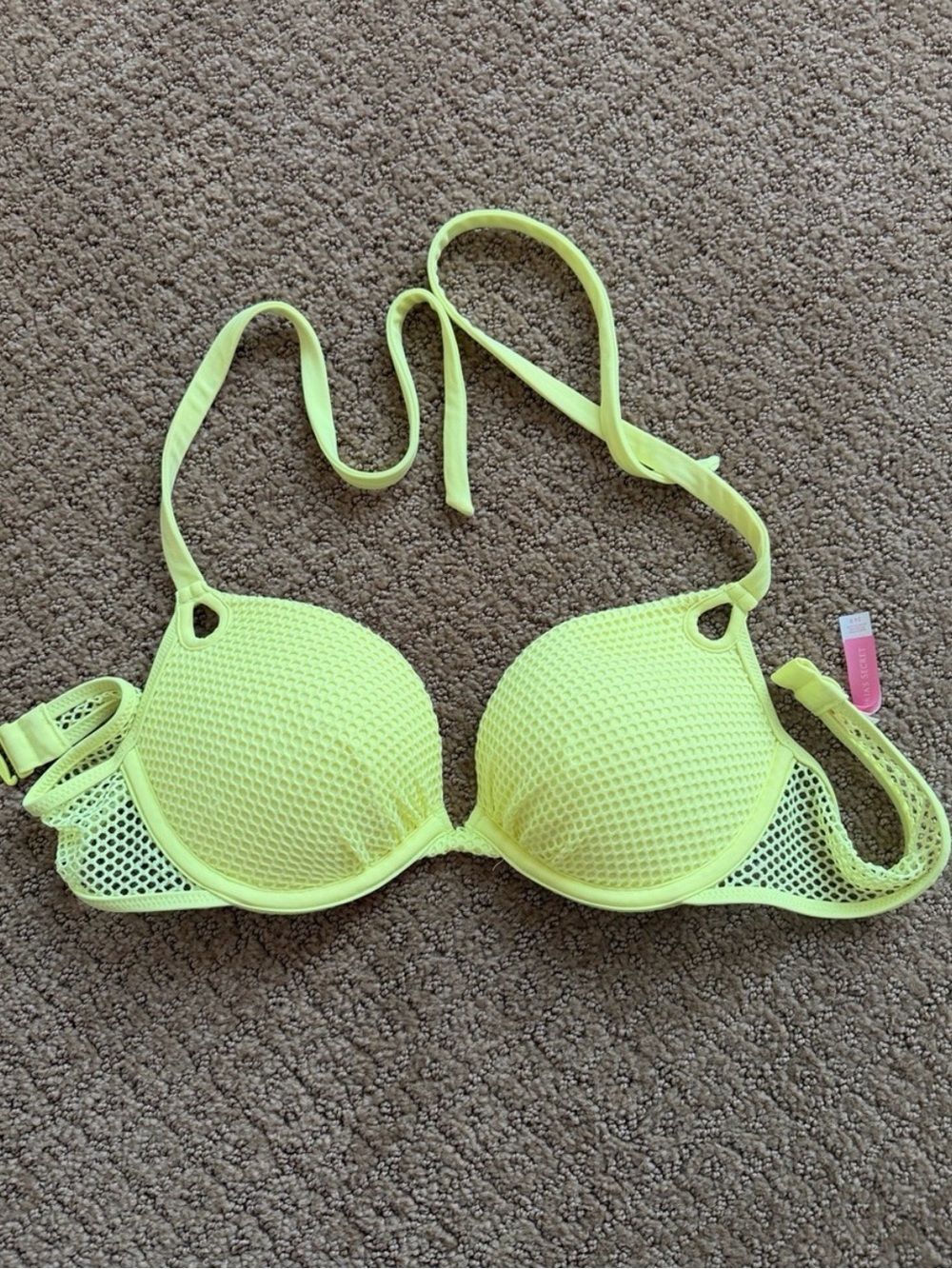 Victoria's Secret neon yellow push up bikini mesh top size 34B